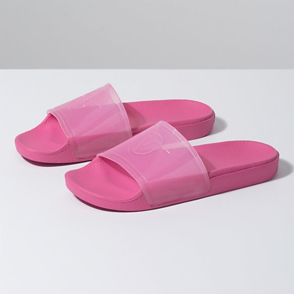 NEW Vans Pink Logo Zoe Slides Sandals